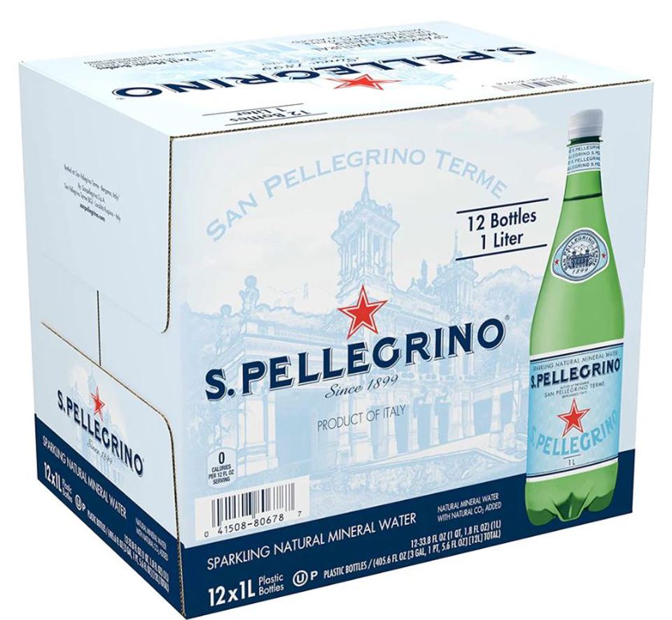 S.Pellegrino Sparkling Natural Mineral Water - 1 Liter (33.8 oz.) Plastic Bottles Natural - Case of 12