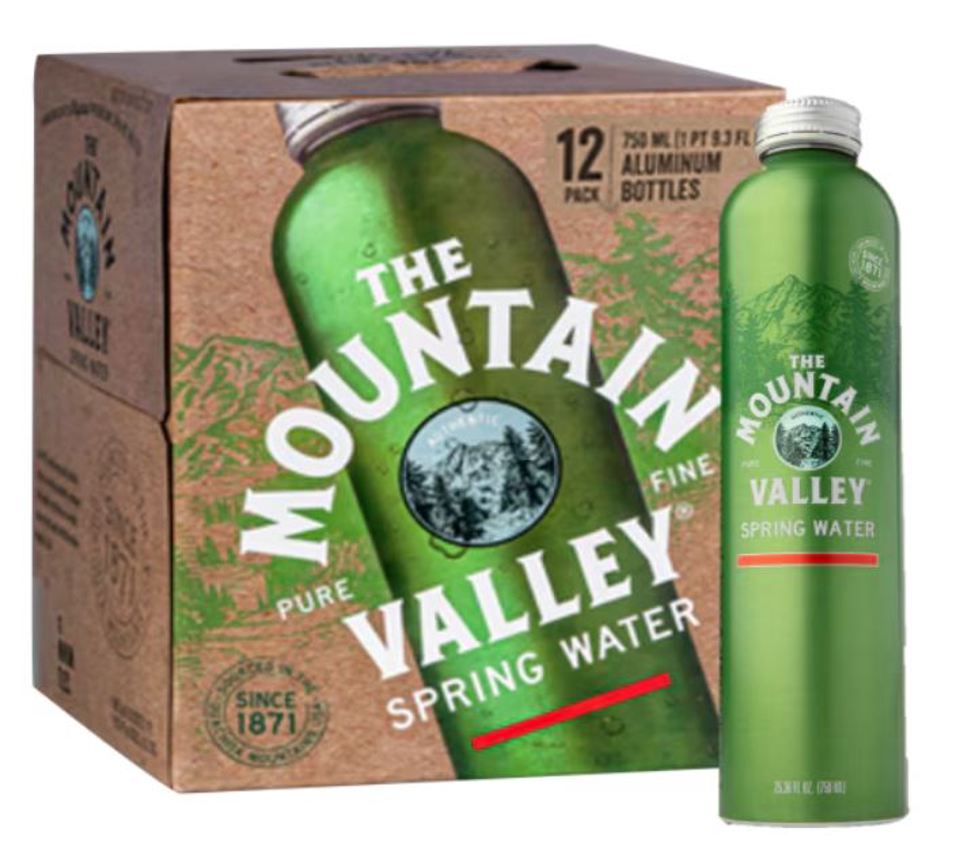 The Mountain Valley Spring Water 750 ml (25.3 oz.) Aluminium Bottle (Pack of 12)