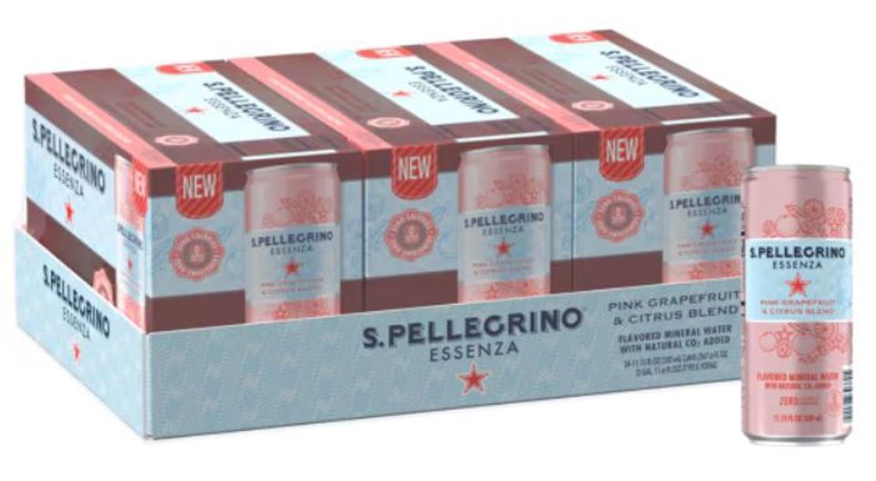 S.Pellegrino Essenza Grapefruit & Citrus Sparkling Natural Mineral Water 330 ml (11.15 oz.) Slim Cans Case of 24