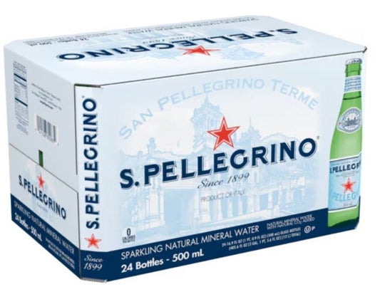 S.Pellegrino Sparkling Natural Mineral Water - 500 ml (16.9 oz.) Glass Bottle Case of 24