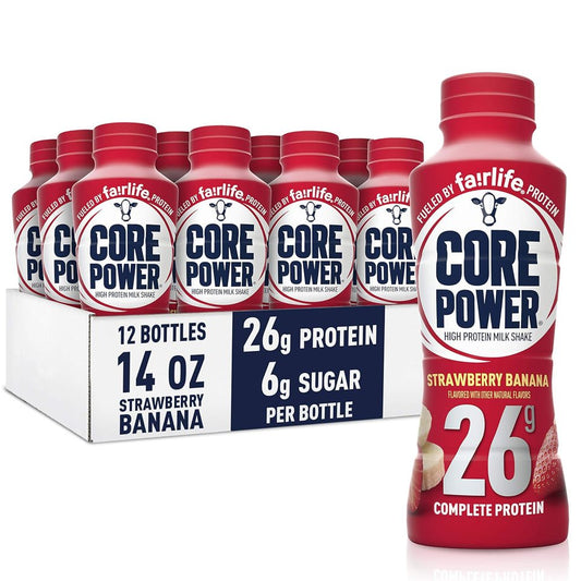 Core Power Strawberry Banana 26g Protein Shake, 14 oz. Bottles, Pack of 12