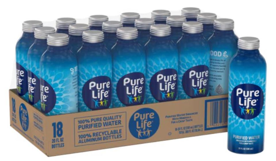 Pure Life Purified Water Aluminum Bottle 20oz (Pack of 18)