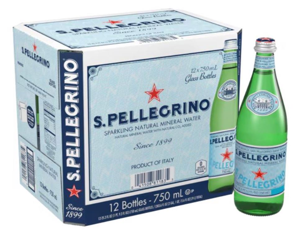 S.Pellegrino Sparkling Natural Mineral Water - 750 ml (25.3 oz.) Glass Bottle - Case of 12
