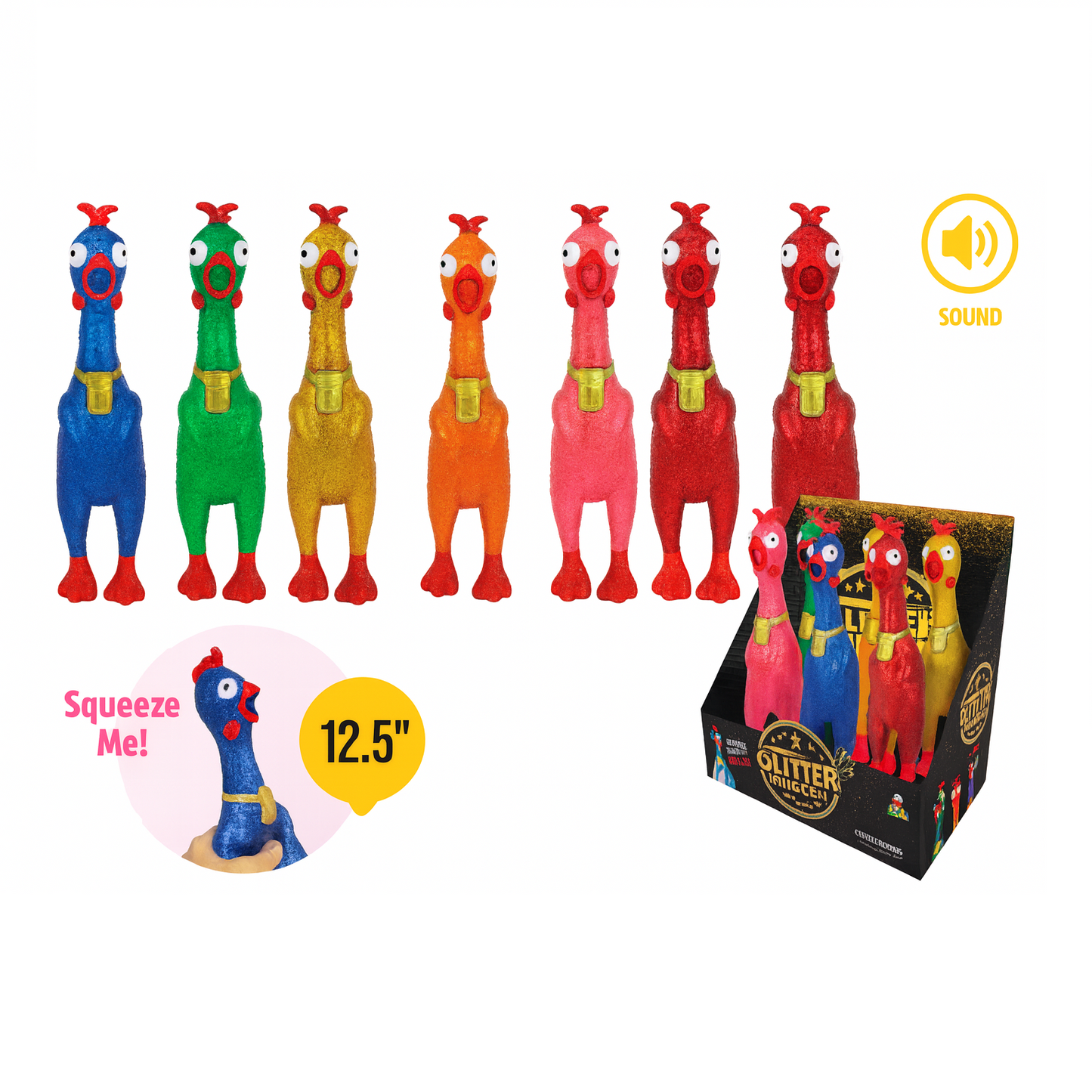 Animolds Squeeze Me Chicken Glitter  12.5"