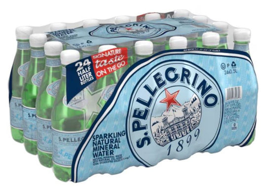 S.Pellegrino Sparkling Natural Mineral Water - 500 ml (16.9 oz.) Plastic Bottles Natural - Case of 24