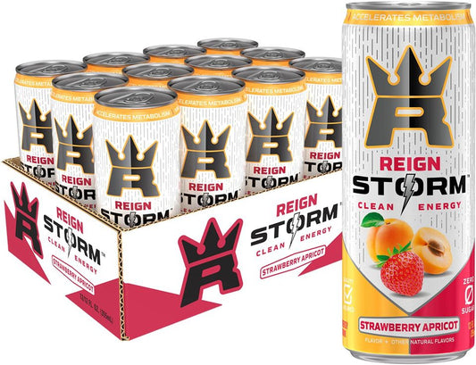 Reign Storm,Strawberry Apricot, 12 oz. Cans Pack of 12