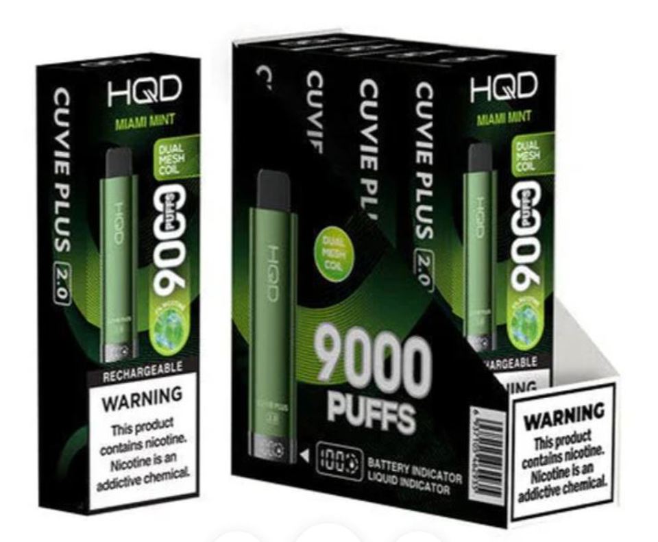 HQD Miami Mint Curvie Plus 2.0 9000 Puff Vape Disposable 5%