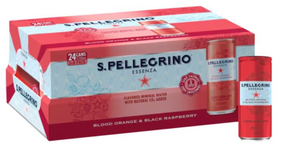 S.Pellegrino Essenza Blood Orange & Black Raspberry 330 ml (11.15 oz.) Can-Case of 24