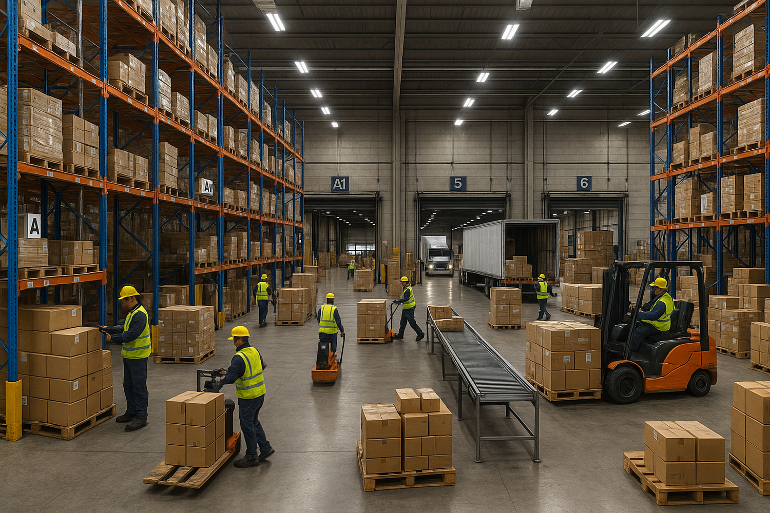 Realistic image of a logistics operation, warehouse