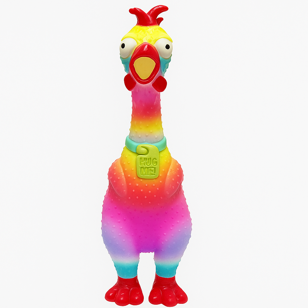 Square version of Animolds Squeeze Me Chicken Hug Me Tie Dye