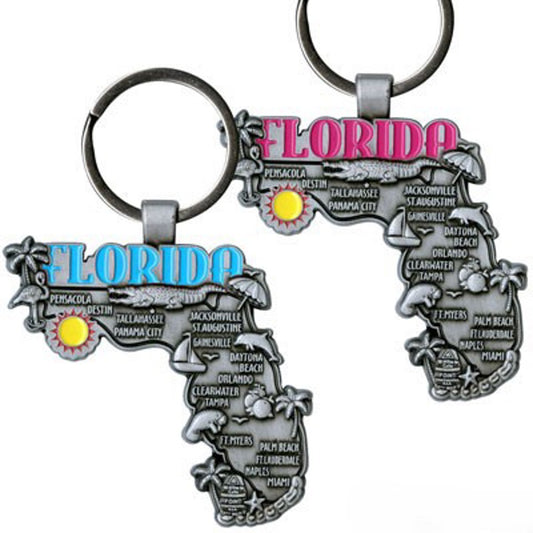 KeyChains  Florida Pewt Map 2.25" 2 Ast