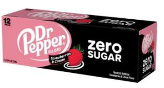 Dr Pepper Strawberries & Cream Zero Sugar 12 Oz Cans (12pkx2)