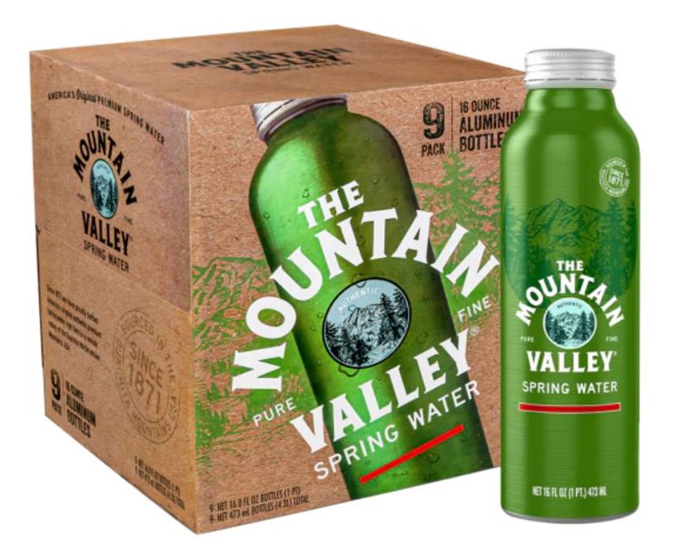 The Mountain Valley Spring Water 16 oz. Aluminium Bottle (Pack of 9)