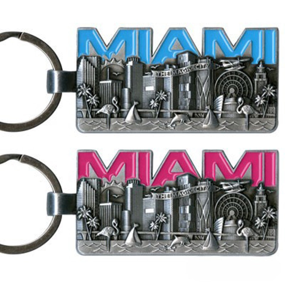 Key Chains Miami Metal Top Sky/L Pewt 2.25"