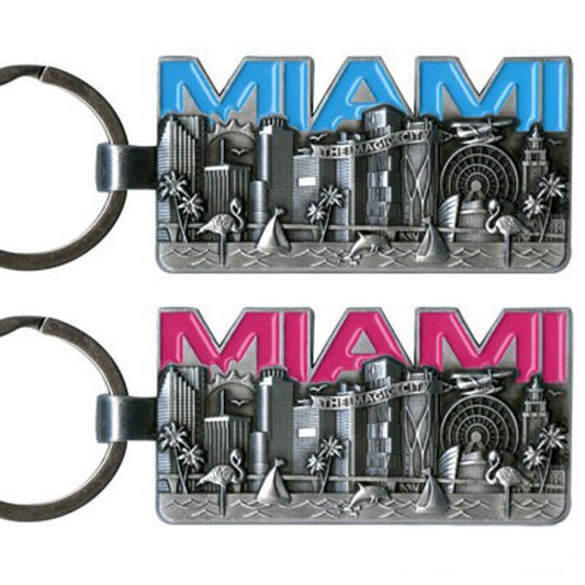 Key Chains Miami Metal Top Sky/L Pewt 2.25"